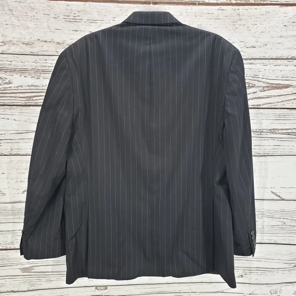Chaps Men's Black Pinstriped 3 Buttons 100%Wool Sports Blazer Jacket 42S